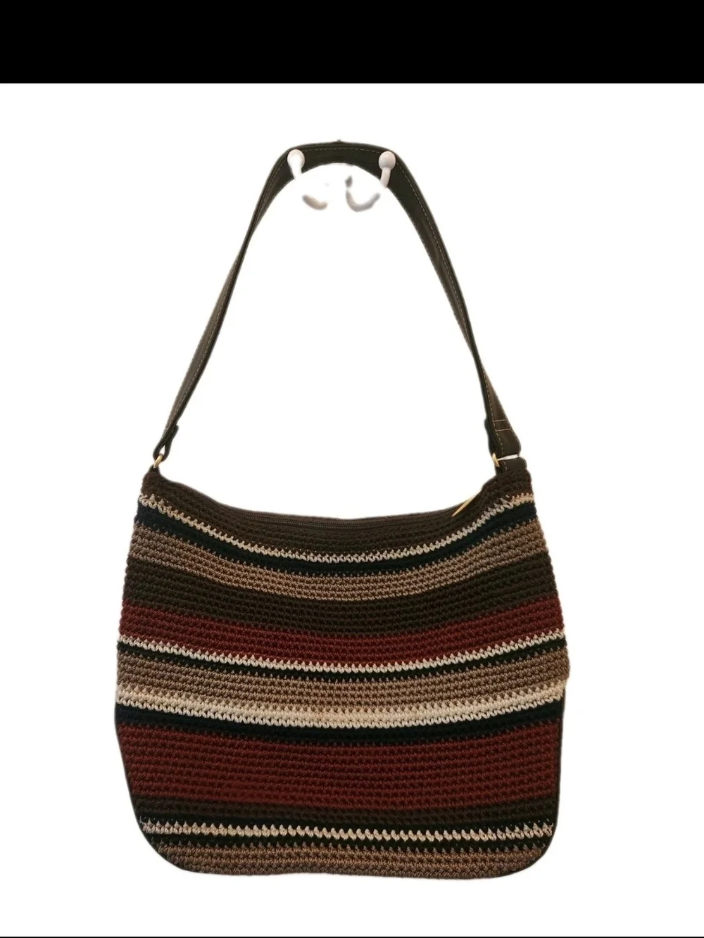 The Sak Vintage Woven Hobo Shoulder Bag in Brown & Maroon Stripes